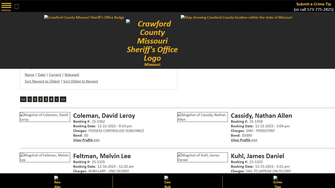 Inmate Roster - Page 2 Current Inmates Booking Date Descending - Crawford County Sheriff MO