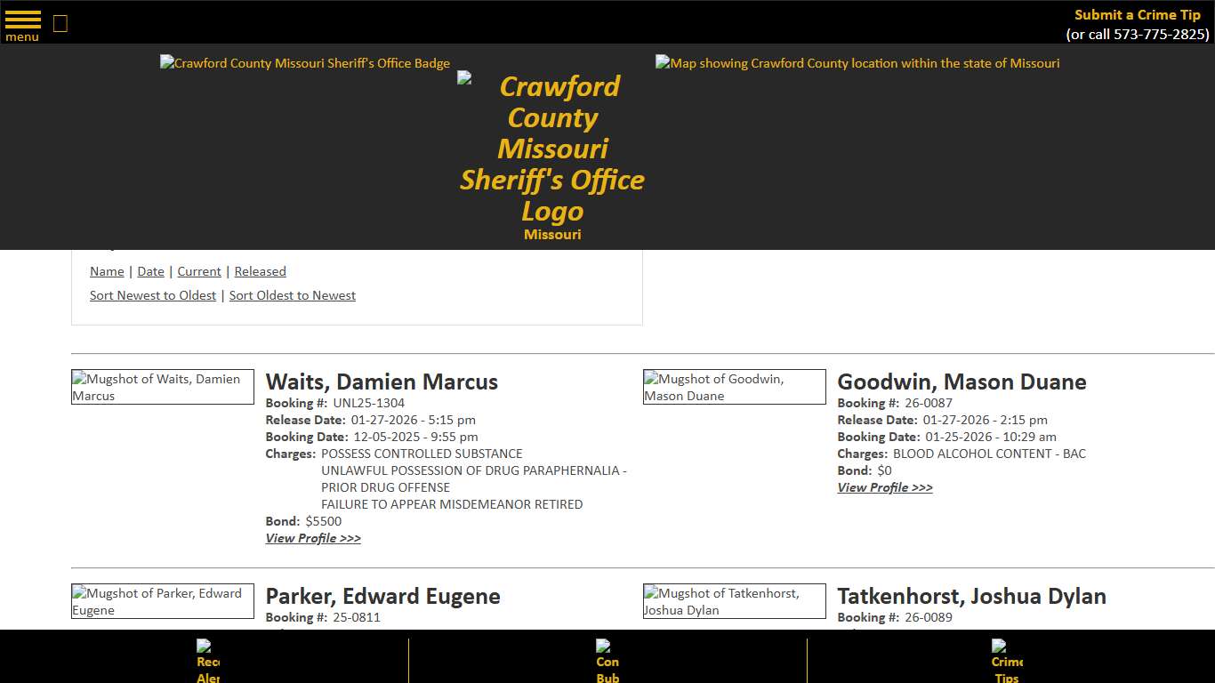Inmate Roster - Released Inmates Booking Date Descending - Crawford County Sheriff MO