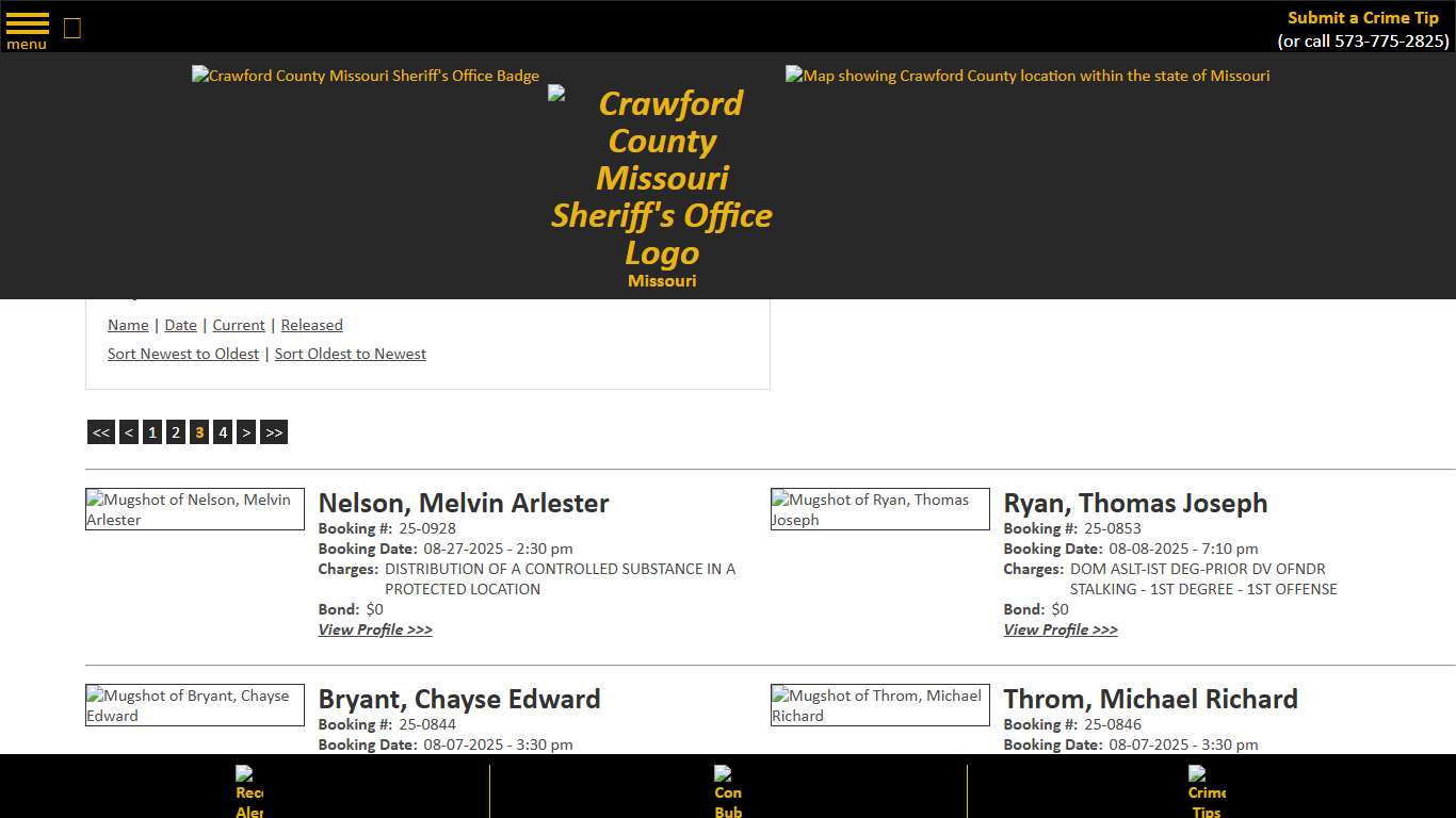 Inmate Roster - Page 3 Current Inmates Booking Date Descending - Crawford County Sheriff MO
